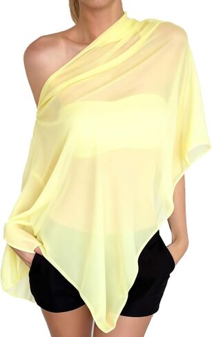 Women's Summer Casual Sheer Chiffon Poncho Top Off Shoulder Asymmetrical See Through Cover Up Y2k Overlay Outfit in Saudi Arabia