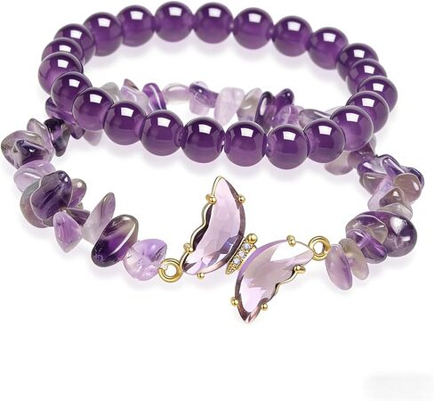Artlunar Butterfly Bracelets Healing Bracelet Charm Jewelry Gift with Beaded Bracelets Purple Bracelet for Women (Purple) in Saudi Arabia