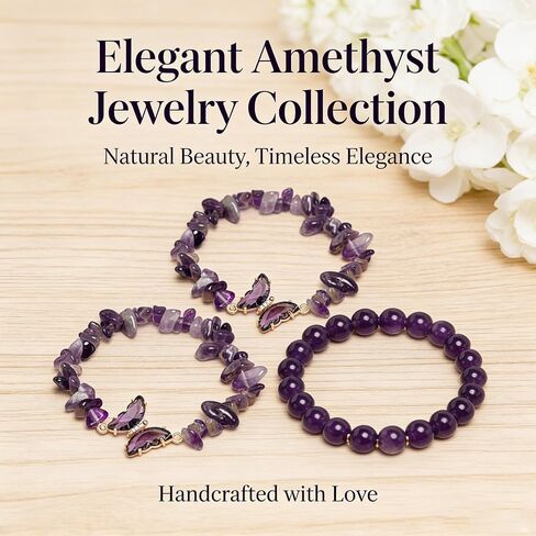 Artlunar Butterfly Bracelets Healing Bracelet Charm Jewelry Gift with Beaded Bracelets Purple Bracelet for Women (Purple) in Saudi Arabia