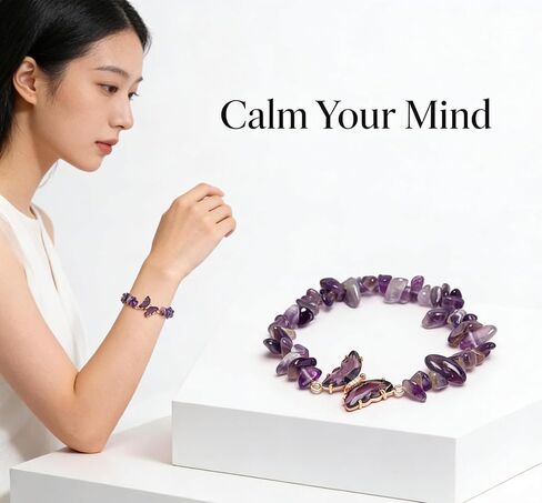 Artlunar Butterfly Bracelets Healing Bracelet Charm Jewelry Gift with Beaded Bracelets Purple Bracelet for Women (Purple) in Saudi Arabia