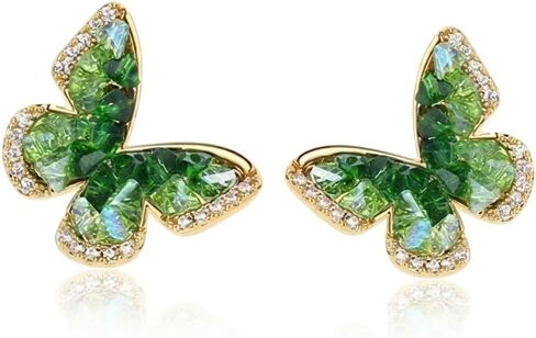 Butterfly Earrings for Women Dainty 14K Gold Plated CZ Green Butterfly Stud Earrings Post Cubic Zirconia Hypoallergenic Rhinestone Earrings Jewelry Birthday Christmas Gifts for Mom in Kuwait
