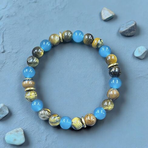 Beaded Stretch Bracelets for Women Wealth Tiger Eye Stone Bracelet Handmade Natural Crystal Beads Jewelry for Career Success in Kuwait