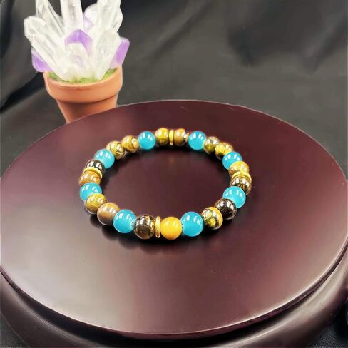 Beaded Stretch Bracelets for Women Wealth Tiger Eye Stone Bracelet Handmade Natural Crystal Beads Jewelry for Career Success in Kuwait