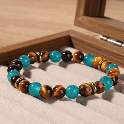 Beaded Stretch Bracelets for Women Wealth Tiger Eye Stone Bracelet Handmade Natural Crystal Beads Jewelry for Career Success in Kuwait