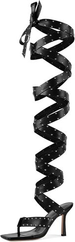 sexytag Women's Sexy Thigh High Wrap Heels Gladiator Lace-Up Studded Stiletto Heel Strappy Thong Sandals in Saudi Arabia
