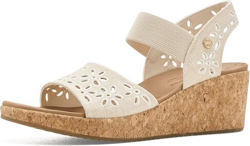 Skechers womens Arch Fit Beverlee 2.0 - Beach Bliss | Arch Fit, Luxe Foam Cushioned Footbed, Podiatrist-Certified Arch Support, Vegan, Cork Wedge, Floral Slingback Sandal in Kuwait