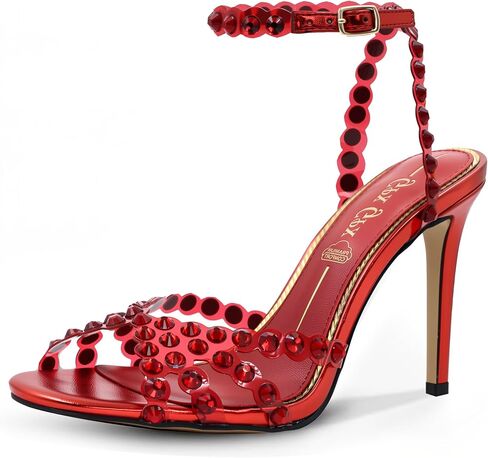 Rhinestone Sandals for Women High Clear Strappy Buckle Stiletto Heels Round Toe Sexy Dressy Sandals Prom Shoes in Saudi Arabia