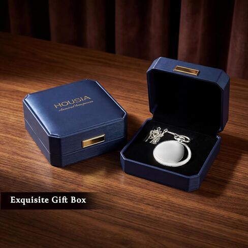 Modern Mechanical Pocket Watch for Men - Smooth Polished Silver Mirror Finish, Double Open Case, Skeleton Hand-Winding Luxury Movement Accessory with 25cm Chain, Gift Box for Holiday & Anniversary in Kuwait