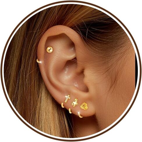14K Gold Huggie Half Hoop Earrings,Cartilage Helix Open,Backless Earrings for Women,8 Pairs Hypoallergenic 316L Stainless Steel Jewelry Set,Trending Valentine's Day Gifts in Kuwait