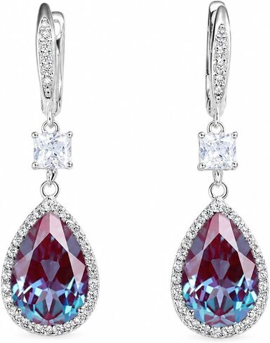 Pear Alexandrite Earrings 925 Sterling Silver Color Changing Gemstone Dainty Hoop Earrings for Women Bridal Jewelry in Saudi Arabia