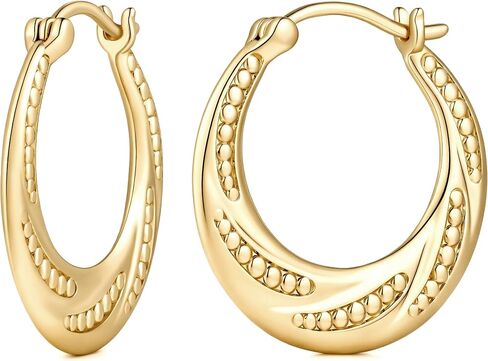Gold Hoop Earrings for Women 14K Gold Earrings for Women Gold Hoop Earring for Womens Hoops Gorgeous Textured Finish and Beaded Details Hoops Earring for Womens 22/25mm in Saudi Arabia