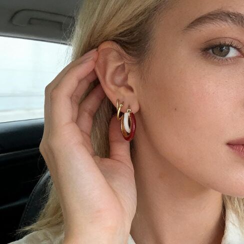 Red & White Retro Double Hoop Earrings for Women - Burgundy Wine Red Earrings, Maroon Jewelry for Party, Daily Commute & Vacation in Saudi Arabia