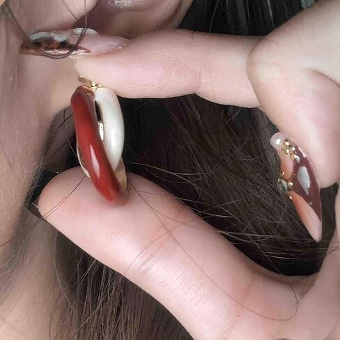 Red & White Retro Double Hoop Earrings for Women - Burgundy Wine Red Earrings, Maroon Jewelry for Party, Daily Commute & Vacation in Saudi Arabia