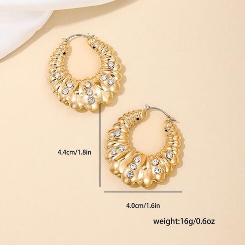 Gold Chunky Hoop Earrings for Women, 14K Gold Plated Twisted Hoop Earrings Inlaid Sparkly Cubic Zirconia, Lightweight Hypoallergenic Statement Loop Earrings Fashion Jewelry Gift in Saudi Arabia