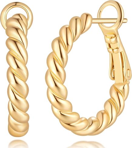 NEARLAND Gold Hoop Earrings for Women 14K Gold Earrings for Women 14K Gold Hoop Earrings for Womens Hoops Earring Twisted Rope and Textured Details Womens Hoops Earring 15/19/23mm in Saudi Arabia