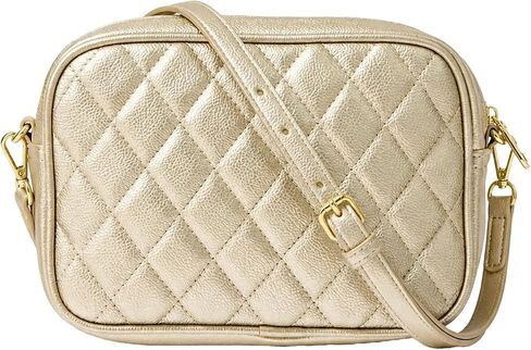 Mary Square Essential Crossbody Bag Quilted Vegan Leather Small Camera Style Shoulder Bag Adjustable Strap and Gold Hardware in Saudi Arabia