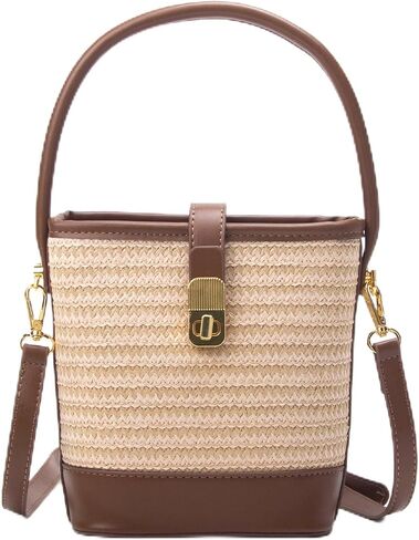 Natural Straw Crossbody Bag for Women, Small Top Handle Purse with Twist Lock, Woven Summer Handbag for Beach Vacation in Saudi Arabia