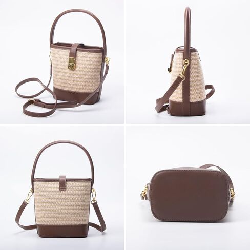 Natural Straw Crossbody Bag for Women, Small Top Handle Purse with Twist Lock, Woven Summer Handbag for Beach Vacation in Saudi Arabia