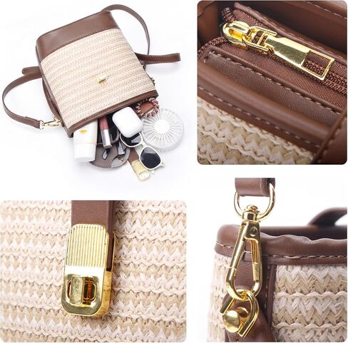 Natural Straw Crossbody Bag for Women, Small Top Handle Purse with Twist Lock, Woven Summer Handbag for Beach Vacation in Saudi Arabia