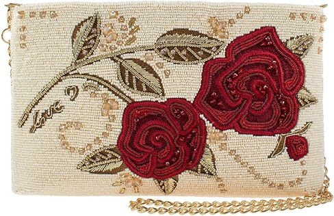 MARY FRANCES Roses are Red Beaded Crossbody Clutch Handbag, Ivory in Kuwait
