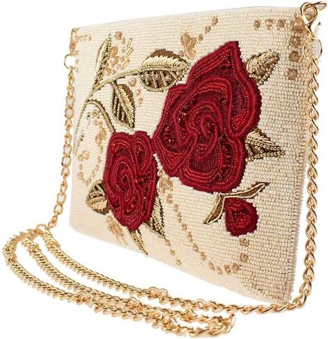 MARY FRANCES Roses are Red Beaded Crossbody Clutch Handbag, Ivory in Kuwait