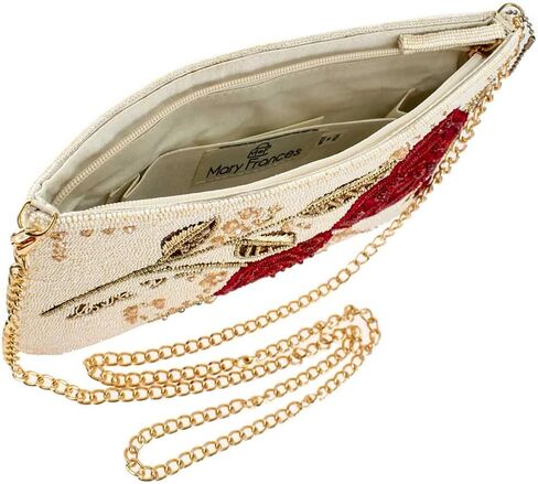 MARY FRANCES Roses are Red Beaded Crossbody Clutch Handbag, Ivory in Kuwait
