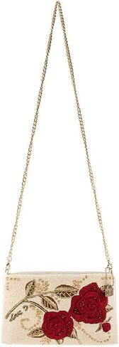 MARY FRANCES Roses are Red Beaded Crossbody Clutch Handbag, Ivory in Kuwait