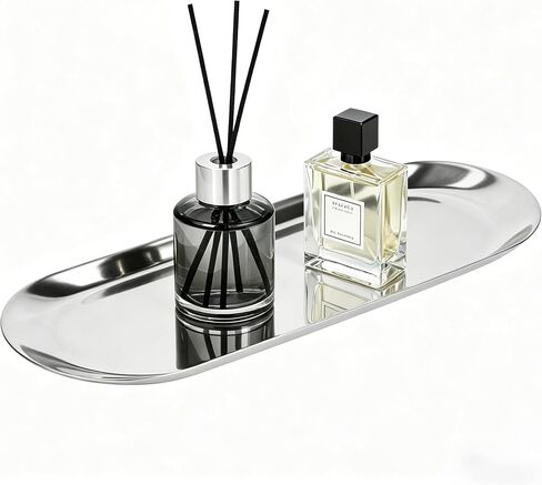 Silve Tray Decorative, Stainless Steel Perfume Trays,12" L x 4.8" W, Oval | Bathroom Cabinet,Dressing Table,bedside table,Candle,Washing Liquid Bottle,Jewelry and Key Accessories Kitchen countertop in Kuwait