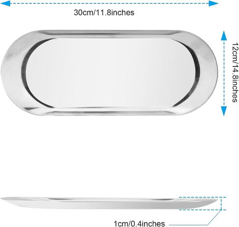 Silve Tray Decorative, Stainless Steel Perfume Trays,12" L x 4.8" W, Oval | Bathroom Cabinet,Dressing Table,bedside table,Candle,Washing Liquid Bottle,Jewelry and Key Accessories Kitchen countertop in Kuwait