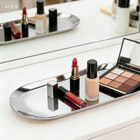 Silve Tray Decorative, Stainless Steel Perfume Trays,12" L x 4.8" W, Oval | Bathroom Cabinet,Dressing Table,bedside table,Candle,Washing Liquid Bottle,Jewelry and Key Accessories Kitchen countertop in Kuwait