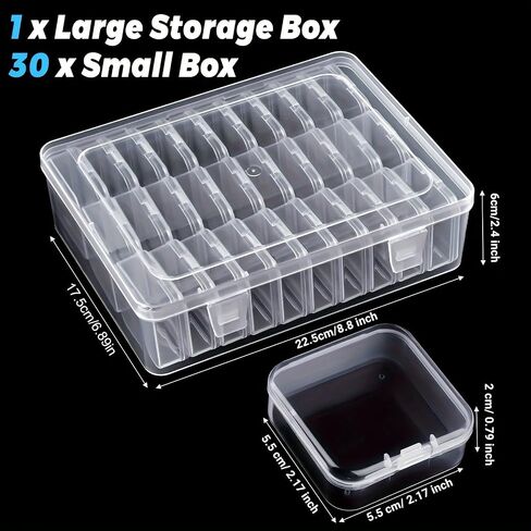 Small Beads Organizers and Storage Plastic Cases Mini Clear Diamond Storage Containers Boxes with Hinged Lid and Rectangle for Bracelet Making DIY Craft Nail-30 grids in Kuwait