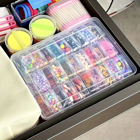 Small Beads Organizers and Storage Plastic Cases Mini Clear Diamond Storage Containers Boxes with Hinged Lid and Rectangle for Bracelet Making DIY Craft Nail-30 grids in Kuwait