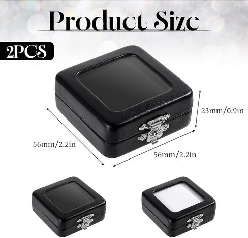 Small Display Box, 2 Pack 2.2x2.2x0.9Inch PU Leather Gemstone Display Case Small Coin Storage Box Gem Holder with Lid and Sponge for Jewelry Trade Show Coin Gems Displaying, Black in Saudi Arabia