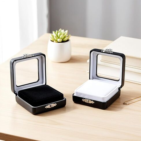 Small Display Box, 2 Pack 2.2x2.2x0.9Inch PU Leather Gemstone Display Case Small Coin Storage Box Gem Holder with Lid and Sponge for Jewelry Trade Show Coin Gems Displaying, Black in Saudi Arabia