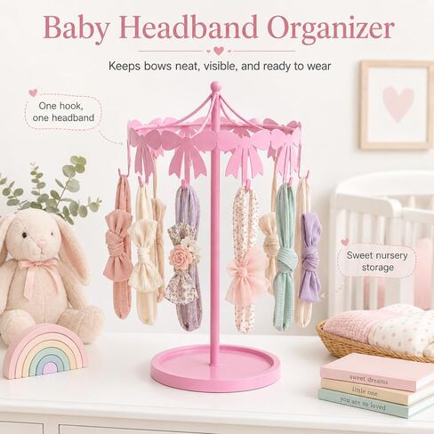 Sliner Pink Bow Necklace Display Holder Rotating Metal Table Jewelry Organizer Stand with 10 Hooks Coquettish Jewelry Towers Freestanding Carousel Hanger for Earrings Bracelets Necklaces Women in Kuwait
