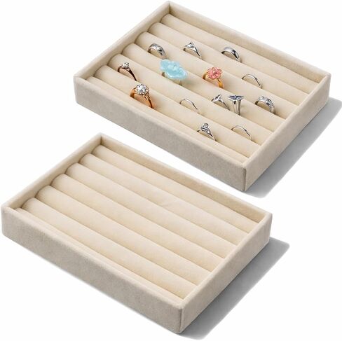 Ring Display Holder, 2 Pcs Small Jewelry Tray Velvet Ring Organizer Stackable Jewelry Organizer Trays Jewelry Drawer Organizers Inserts for Selling Rings Earrings (Beige) in Saudi Arabia