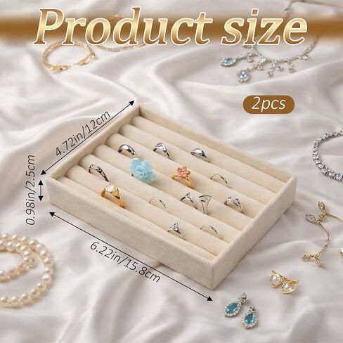 Ring Display Holder, 2 Pcs Small Jewelry Tray Velvet Ring Organizer Stackable Jewelry Organizer Trays Jewelry Drawer Organizers Inserts for Selling Rings Earrings (Beige) in Saudi Arabia