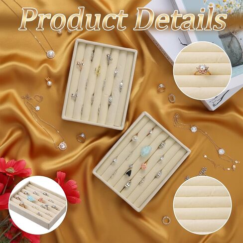 Ring Display Holder, 2 Pcs Small Jewelry Tray Velvet Ring Organizer Stackable Jewelry Organizer Trays Jewelry Drawer Organizers Inserts for Selling Rings Earrings (Beige) in Saudi Arabia