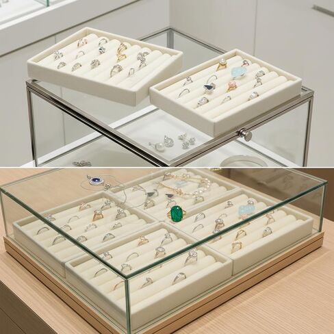 Ring Display Holder, 2 Pcs Small Jewelry Tray Velvet Ring Organizer Stackable Jewelry Organizer Trays Jewelry Drawer Organizers Inserts for Selling Rings Earrings (Beige) in Saudi Arabia