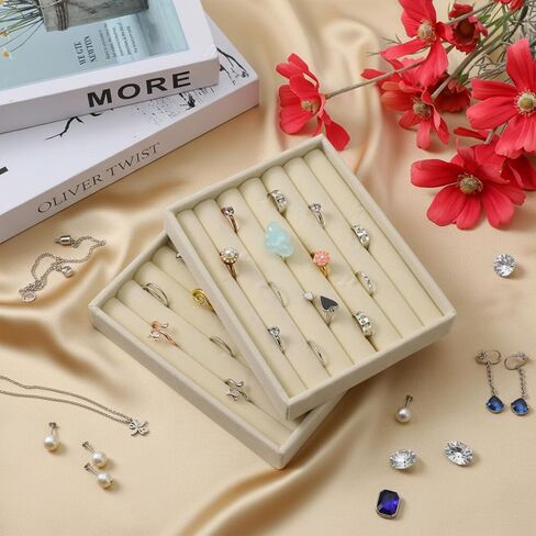 Ring Display Holder, 2 Pcs Small Jewelry Tray Velvet Ring Organizer Stackable Jewelry Organizer Trays Jewelry Drawer Organizers Inserts for Selling Rings Earrings (Beige) in Saudi Arabia