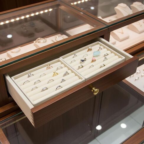 Ring Display Holder, 2 Pcs Small Jewelry Tray Velvet Ring Organizer Stackable Jewelry Organizer Trays Jewelry Drawer Organizers Inserts for Selling Rings Earrings (Beige) in Saudi Arabia