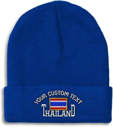 Custom Beanies for Men Thailand Thai Country Flag Ratcha Anachak Skull Cap Acrylic One Size in Kuwait
