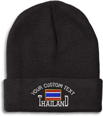 Custom Beanies for Men Thailand Thai Country Flag Ratcha Anachak Skull Cap Acrylic One Size in Kuwait