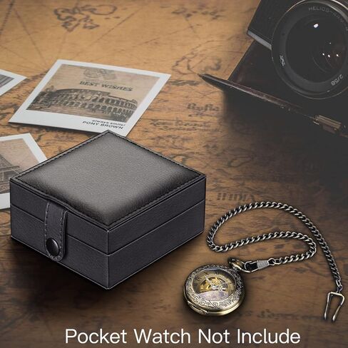 SIBOSUN Luxury PU Leather Pocket Watch Box Display Case Storage Case Black Pocket Watches Gift Box Jewelry Organizer for Men Women Gifts Box in Saudi Arabia