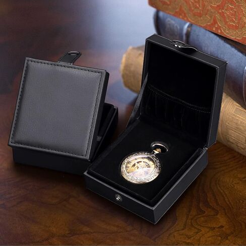 SIBOSUN Luxury PU Leather Pocket Watch Box Display Case Storage Case Black Pocket Watches Gift Box Jewelry Organizer for Men Women Gifts Box in Saudi Arabia