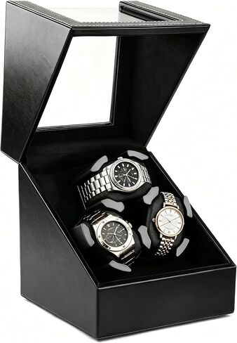J&T Technology Automatic Watch Winder for Rolex and Other Luxury Watches -,Watch Winider for 3 Automatic Watches with Japanese Quiet Mabuchi Motor,2 Rotation Modes,Memory Foam Pillows(AC Powered) -Premium Black PU Leather in Saudi Arabia
