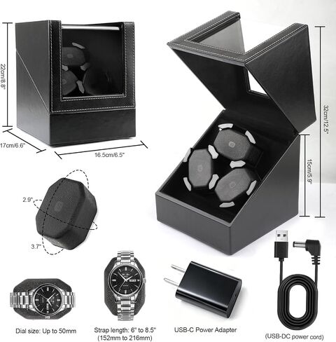 J&T Technology Automatic Watch Winder for Rolex and Other Luxury Watches -,Watch Winider for 3 Automatic Watches with Japanese Quiet Mabuchi Motor,2 Rotation Modes,Memory Foam Pillows(AC Powered) -Premium Black PU Leather in Saudi Arabia