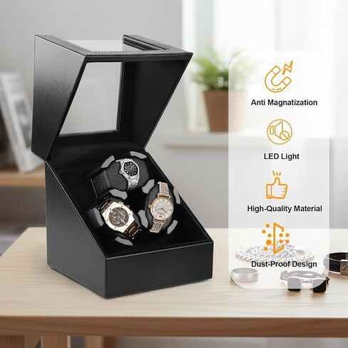 J&T Technology Automatic Watch Winder for Rolex and Other Luxury Watches -,Watch Winider for 3 Automatic Watches with Japanese Quiet Mabuchi Motor,2 Rotation Modes,Memory Foam Pillows(AC Powered) -Premium Black PU Leather in Saudi Arabia