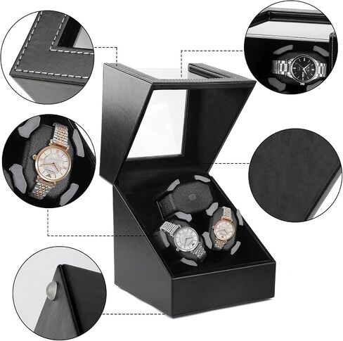 J&T Technology Automatic Watch Winder for Rolex and Other Luxury Watches -,Watch Winider for 3 Automatic Watches with Japanese Quiet Mabuchi Motor,2 Rotation Modes,Memory Foam Pillows(AC Powered) -Premium Black PU Leather in Saudi Arabia