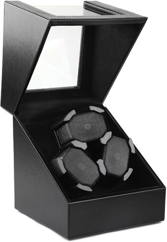 J&T Technology Automatic Watch Winder for Rolex and Other Luxury Watches -,Watch Winider for 3 Automatic Watches with Japanese Quiet Mabuchi Motor,2 Rotation Modes,Memory Foam Pillows(AC Powered) -Premium Black PU Leather in Saudi Arabia